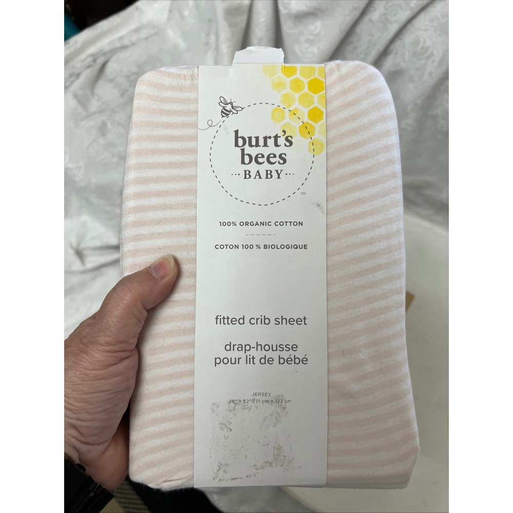 Burt's Bees Baby Organic Cotton Fitted Crib Sheet Blossom Pink Stripe HM10136